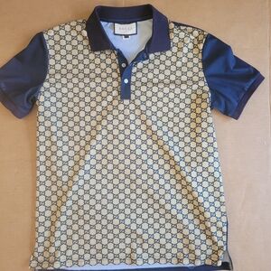 Gucci Men's Polo Shirt in Blue and Beige